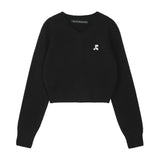 REST & RECREATION 2411 WOOL V-NECK CROPPED KNIT - BLACK