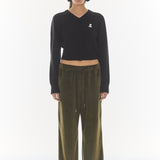 REST & RECREATION 2411 WOOL V-NECK CROPPED KNIT - BLACK