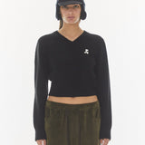 REST & RECREATION 2411 WOOL V-NECK CROPPED KNIT - BLACK