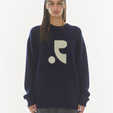 REST & RECREATION 2411 OVERSIZED JACQUARD KNIT TOP - NAVY