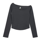 REST & RECREATION 2411 ONE SHOULDER LONG SLEEVE TOP-CHARCOAL