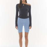 REST & RECREATION 2411 ONE SHOULDER LONG SLEEVE TOP-CHARCOAL