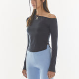 REST & RECREATION 2411 ONE SHOULDER LONG SLEEVE TOP-CHARCOAL
