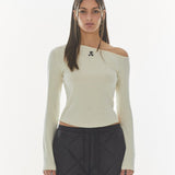 REST & RECREATION 2411 ONE SHOULDER LONG SLEEVE TOP-CREAM