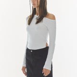 REST & RECREATION 2411 ONE SHOULDER LONG SLEEVE TOP-WHITE