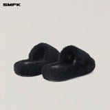 SMFK 2510 十字雕像皮毛一体拖鞋 荒野黑