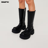 SMFK 2504 雕像皮质高筒马靴女鞋/荒野黑