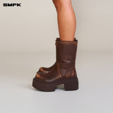 SMFK 2506 雕像手工擦色皮质马靴女鞋 野马棕