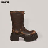 SMFK 2506 雕像手工擦色皮质马靴女鞋 野马棕