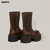 SMFK 2506 雕像手工擦色皮质马靴女鞋 野马棕