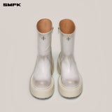 SMFK 2506 雕像皮质马靴女鞋/雪山白