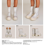 SMFK 2506 雕像皮质马靴女鞋/雪山白