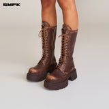 SMFK 2506 幻影手工擦色皮质高筒机车靴女鞋 野马棕