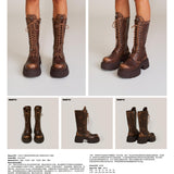 SMFK 2506 幻影手工擦色皮质高筒机车靴女鞋 野马棕