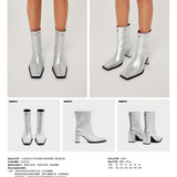 SMFK 2504 舞台皮质高跟靴女鞋/星空银