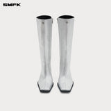 SMFK 2504 舞台皮质高筒靴女鞋/星空银