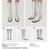 SMFK 2504 舞台皮质高筒靴女鞋/星空银