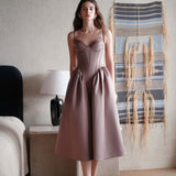 SHEER LUCK 2502 立体裁剪法式性感芭蕾缎面吊带裙 可可棕