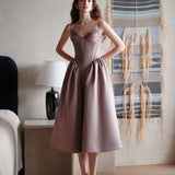 SHEER LUCK 2502 立体裁剪法式性感芭蕾缎面吊带裙 可可棕