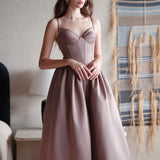 SHEER LUCK 2502 立体裁剪法式性感芭蕾缎面吊带裙 可可棕