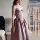 SHEER LUCK 2502 立体裁剪法式性感芭蕾缎面吊带裙 可可棕