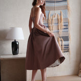 SHEER LUCK 2502 立体裁剪法式性感芭蕾缎面吊带裙 可可棕