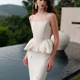 SHEER LUCK 2502 轻奢手工珠花修身包裹式缎面吊带+半裙