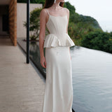 SHEER LUCK 2502 轻奢手工珠花修身包裹式缎面吊带+半裙