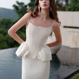 SHEER LUCK 2502 轻奢手工珠花修身包裹式缎面吊带+半裙