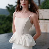 SHEER LUCK 2502 轻奢手工珠花修身包裹式缎面吊带+半裙