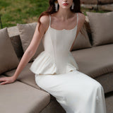 SHEER LUCK 2502 轻奢手工珠花修身包裹式缎面吊带+半裙