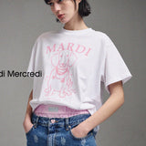 MARDI MERCREDI 2503 TSHIRT SWING THE TAIL DDANJI PEARL NECKLACE_WHITE PINK