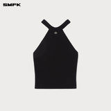 SMFK 2504 十字徽章项链插肩针织背心/荒野黑