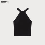 SMFK 2504 十字徽章项链插肩针织背心/荒野黑