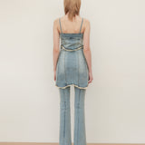 YUSE 2404 BUSTIER ROUGH CUTTING DENIM DRESS TOP - LIGHT BLUE