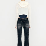 YUSE SS2312 KNIT HOODIE BOLERO SLEEVE TOP - IVORY + NAVY