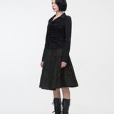 YUSE 2410 UNBALANCE SHIRRING SHIRT - BLACK