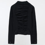 YUSE 2410 UNBALANCE SHIRRING SHIRT - BLACK