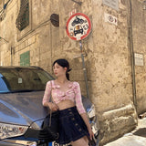 SEOOOCOOKIE denim pleated skirt Blue