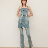 YUSE 2404 BUSTIER ROUGH CUTTING DENIM DRESS TOP - LIGHT BLUE