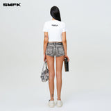 SMFK 2504 野马摇滚低腰牛仔短裤 水泥灰