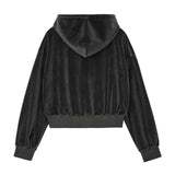 REST & RECREATION 2510 VELVET CROPPED HOODIE - CHARCOAL