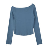 REST & RECREATION 2510 ONE SHOULDER LONG SLEEVE TOP - BLUE