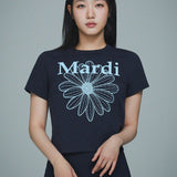 MARDI MERCREDI 2503 小雏菊印花修身短袖t恤 深藏青