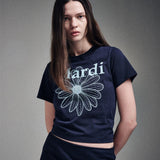 MARDI MERCREDI 2503 小雏菊印花修身短袖t恤 深藏青