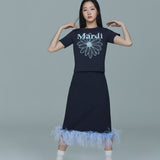 MARDI MERCREDI 2503 小雏菊印花修身短袖t恤 深藏青