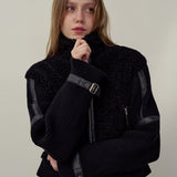YUSE 2410 KNIT FUR SHEARING JACKET - BLACK