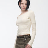 YUSE 2410 OFF SHOULDER LINE LAYERED TOP - LIGHT YELLOW