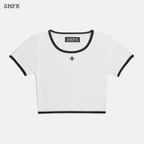 SMFK 2503 十字花复古运动短身Tee 天空白
