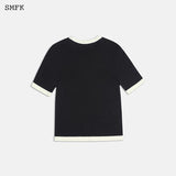 SMFK 2503 十字花复古运动短身Tee 午夜黑